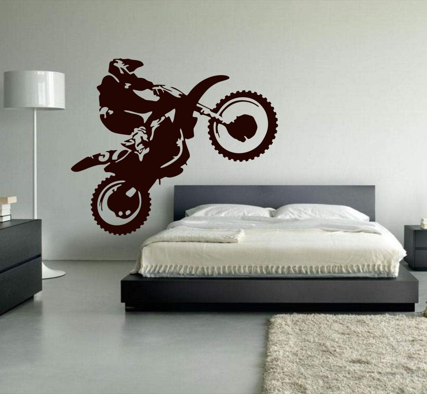 Motocross Dirt Bike Wall Decal - Black, Vinyl, Minimalist Style, Powder Coated, Waterproof, Rectangular, Indoor Use, Motorcycle Theme, Single Use, Wall Sticker