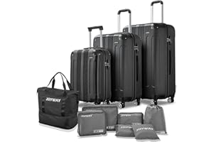 Joyway Luggage 10-Piece Sets,ABS Hardside Suitcase with Spinner Wheels,TSA Lock Luggage Sets for Women and Men (Black)…