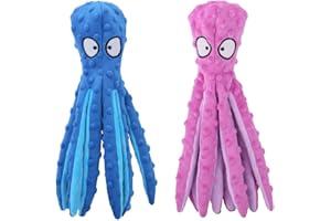 CPYOSN Dog Squeaky Toys Octopus - No Stuffing Crinkle Plush Dog Toys for Puppy Teething, Durable Interactive Chew Toys for Small, Medium and Large Dogs Training and Reduce Boredom, 2 Pack