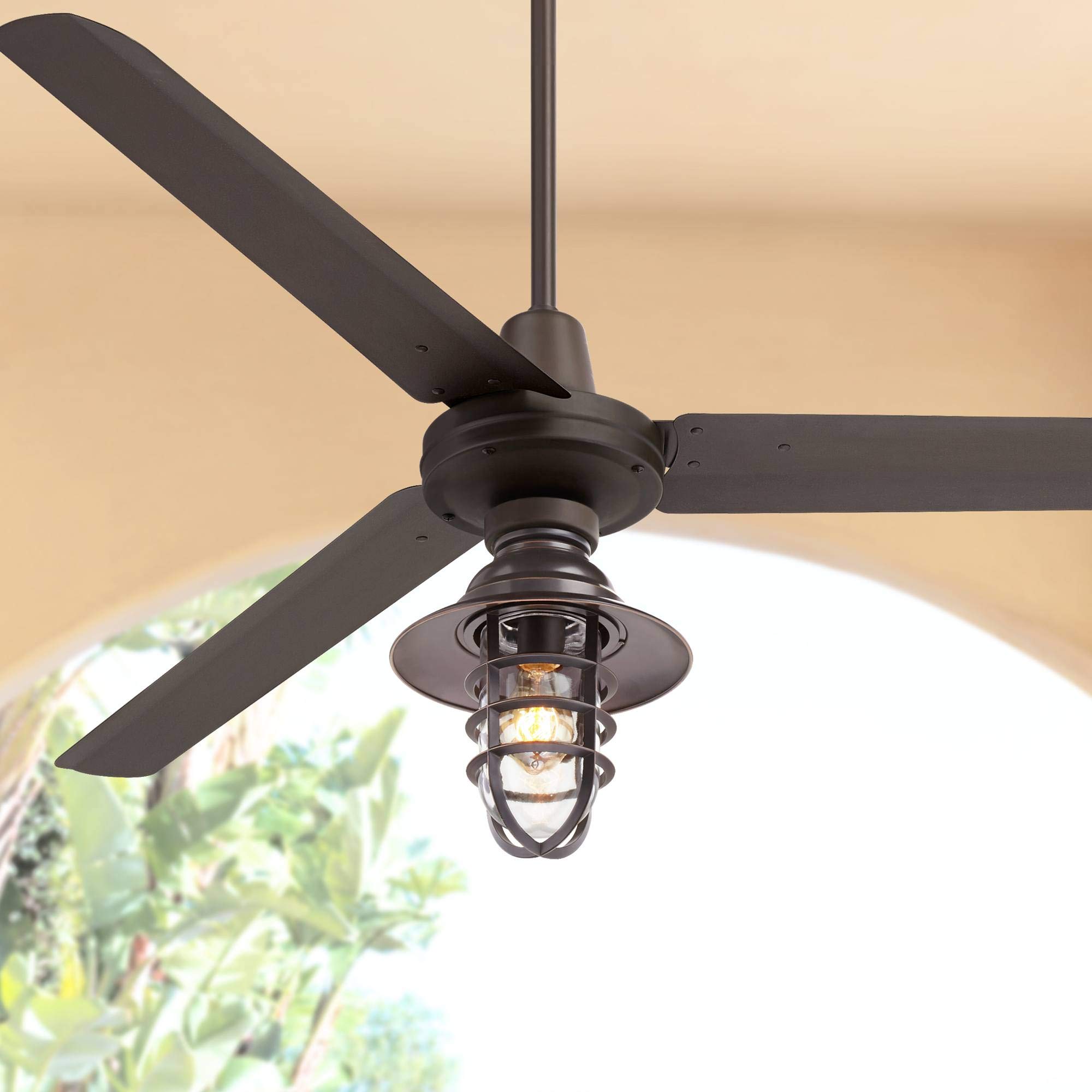 60 Turbina Industrial Vintage 3 Blade Outdoor Ceiling Fan With Light Led Remote Oil Rubbed Bronze Metal Marlowe Cage Damp Rated For Patio Exterior House Porch Gazebo Barn Casa Vieja Buy