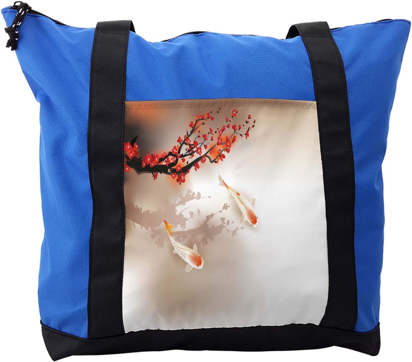 Lunarable Koi Fish Shoulder Bag, Blossom Reflecting on Pond, Durable with Zipper