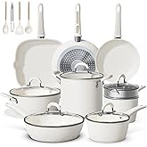 24Pcs Pots and Pans Set Non Stick,Ceramic Cookware Set with 8Qt Stockpot,Titanium-Reinforced Long-Lasting Nonstick,PFAS-Free,Induction Compatible,Complete Kitchen Set for Batch Cooking & Family Meals