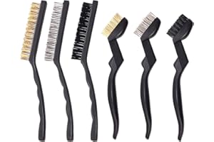 Glarks 6Pcs 9" and 6-3/4" Wire Brush Set with Nylon/Brass/Stainless Steel Bristles and Rigid Handle for Deep Cleaning and Rem