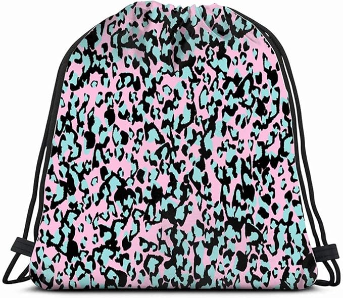 RONGXI Pink Leopard Print Design Animal Skin Drawstring Backpack Gym