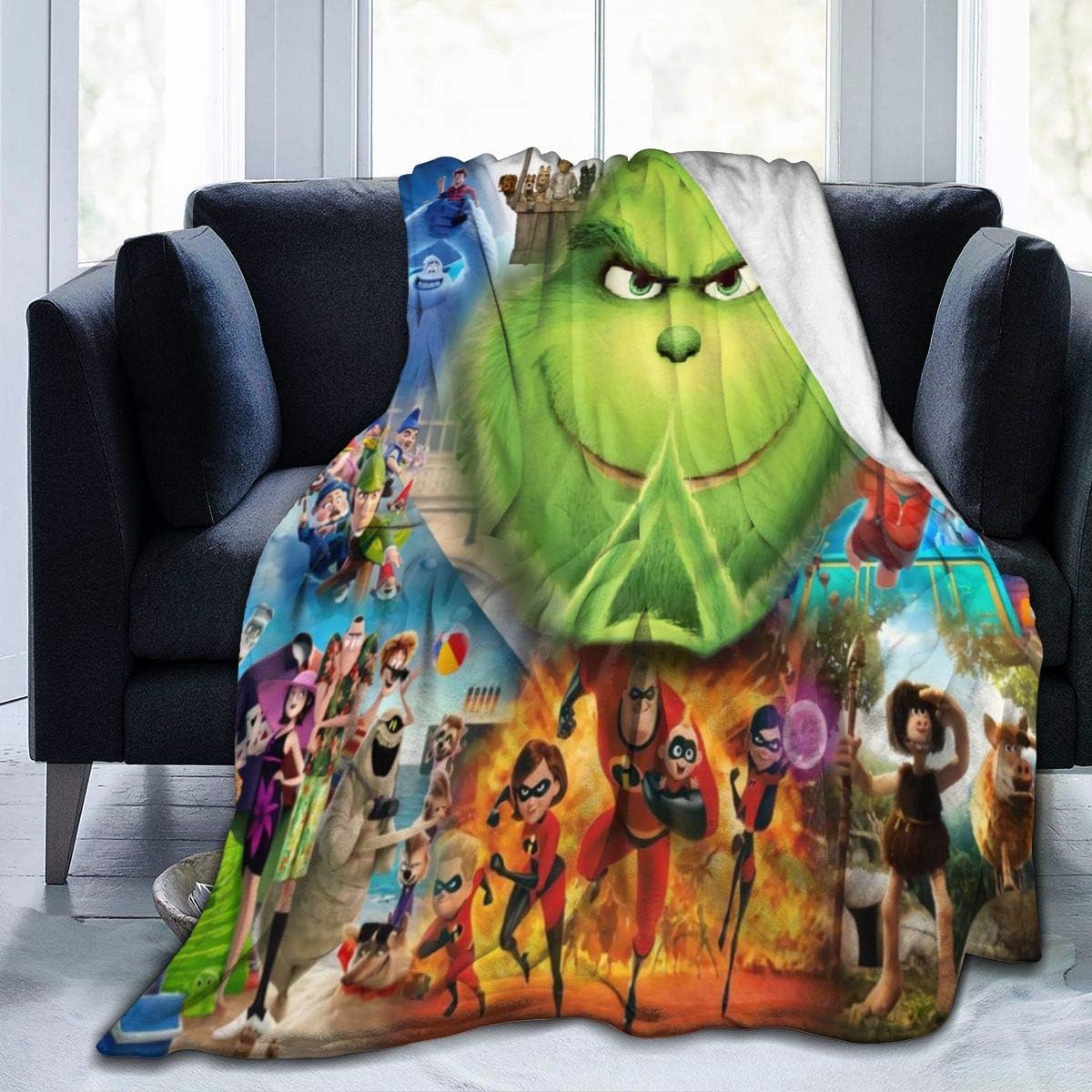Afra Coffey Grinch Wreck-It Ralph Christmas Throw Blankets Microfiber Bedspreads Blankets Throw Ultra Soft Coral Bedcover for Bedroom Living Room Sofa Couch,80x60 inch