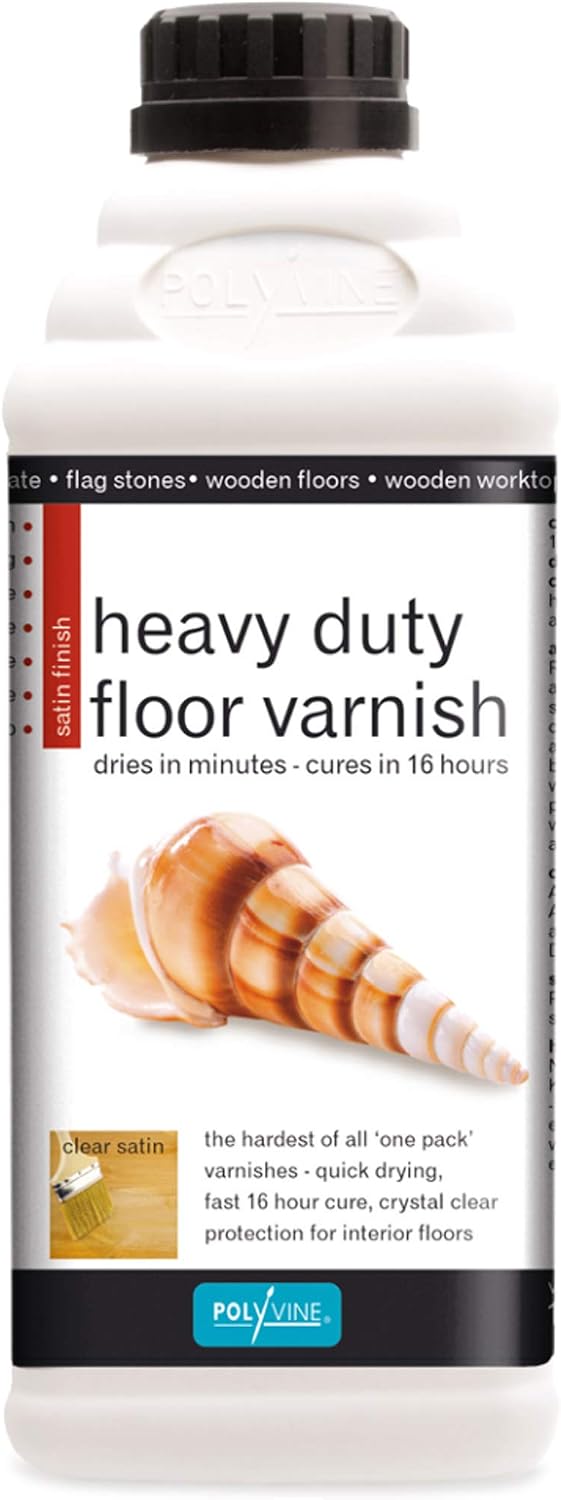 Polyvine Heavy Duty Floor Varnish Satin Finish, Quick Drying Floor Varnish, Polyurethane, Water-Based