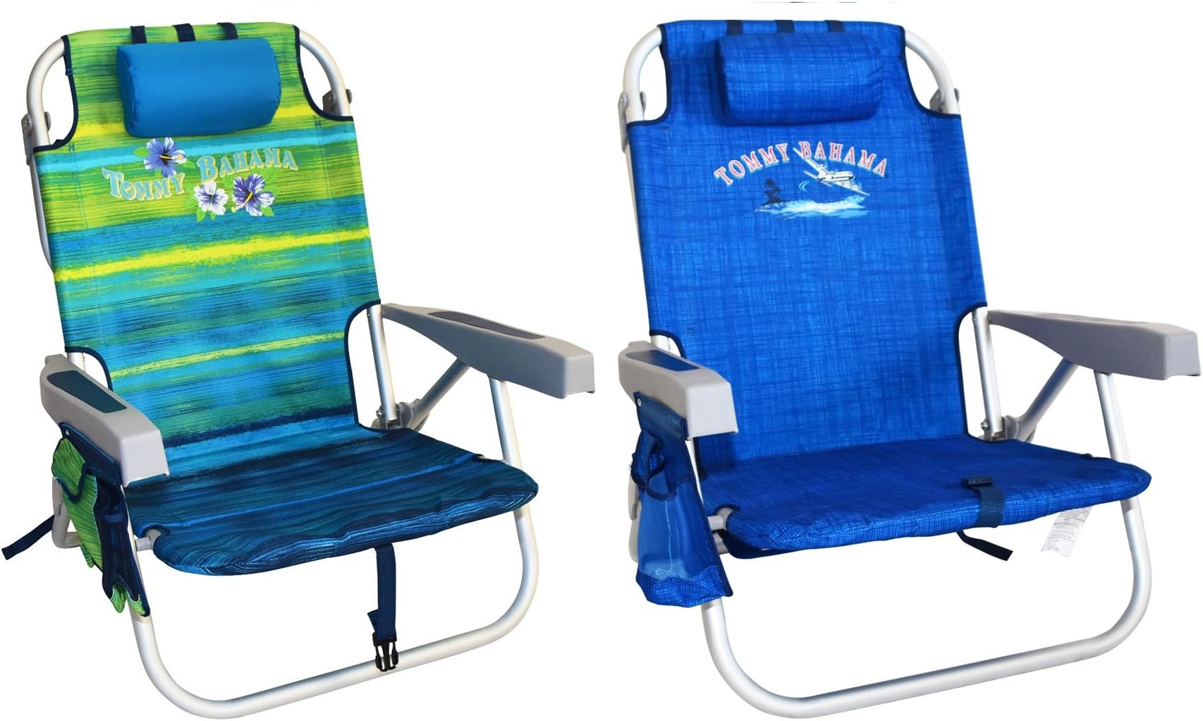 2 Tommy Bahama Backpack Beach Chairs (1 Green & 1 Blue)