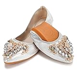 KUNWFNIX Women's Ballet Flats Crystal Wedding