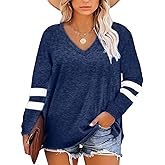 Gloria&Sarah Womens Plus Size Tops V Neck T Shirt Color Block Long Sleeve Casual Tunic Tops