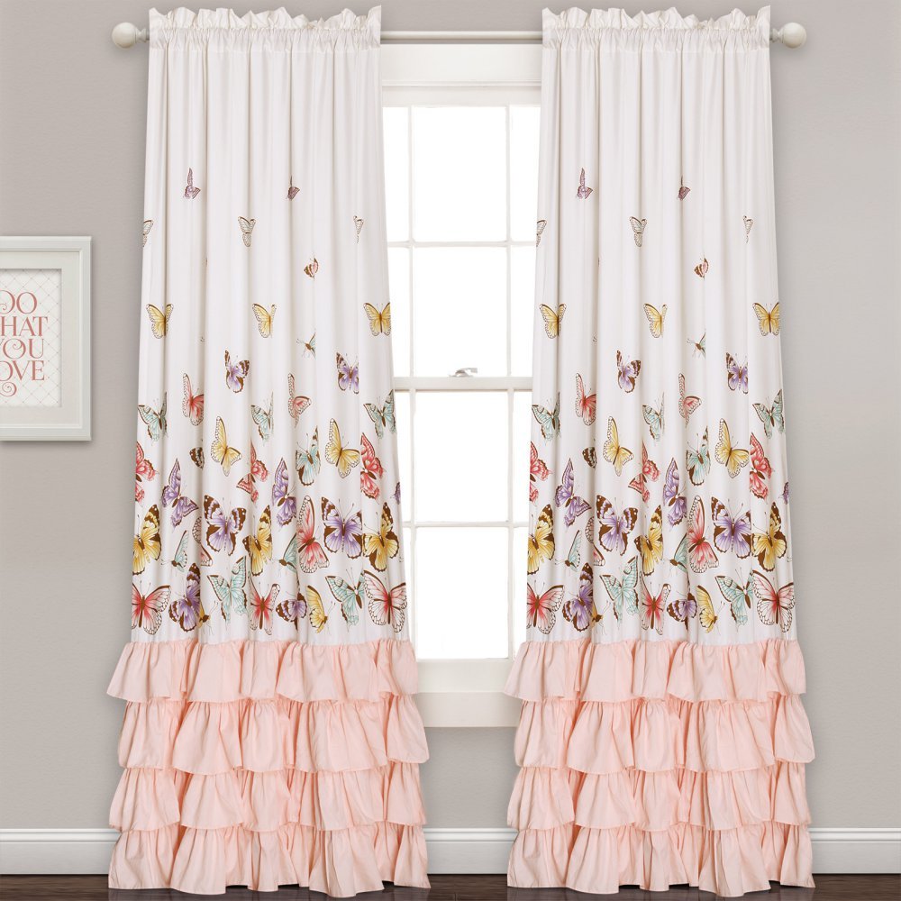Lush Decor 16T000813 Lush Décor Flutter Butterfly Window Curtain Panel Pair Set, 84" x 52", Pink