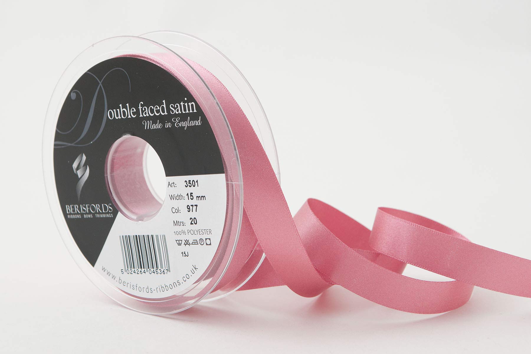Berisfords Double FACE Poly Satin Ribbon, Mauve, 15 mm
