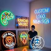 Custom Neon Sign Logo, Personalized LED Shop Name Logo Signs for Business Wall, Hanging Neon Lights Customizable Upload Picture UV Printed for Home Bar Nail Hair Office Room Decor, Size 10-60in Large
