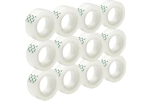 MJUNM 12 Rolls Transparent Tape Refills Rolls 3/4-Inch x 720 inch, 1 inch Core, Clear Gift Wrapping Tape Refill Roll for Office, Home, School