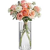 ComSaf Glass Cylinder Vases, Bud Vase for Centerpieces, 8 Inch Tall Ribbed Vase Hurricane Floating Candle Holder, Decorative Flower Vases for Wedding Reception, Home Decor, Housewarming Gift (Clear)