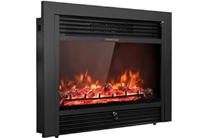 Giantex 28.5" Electric Fireplace Insert, Wall Recessed/Mounted, Freestanding Fireplace with Remote Control, 3 Color Adjustable Flames, 2 Modes Heat, 8 H Timer, 5 Brightness Settings, 750/1500W Heater