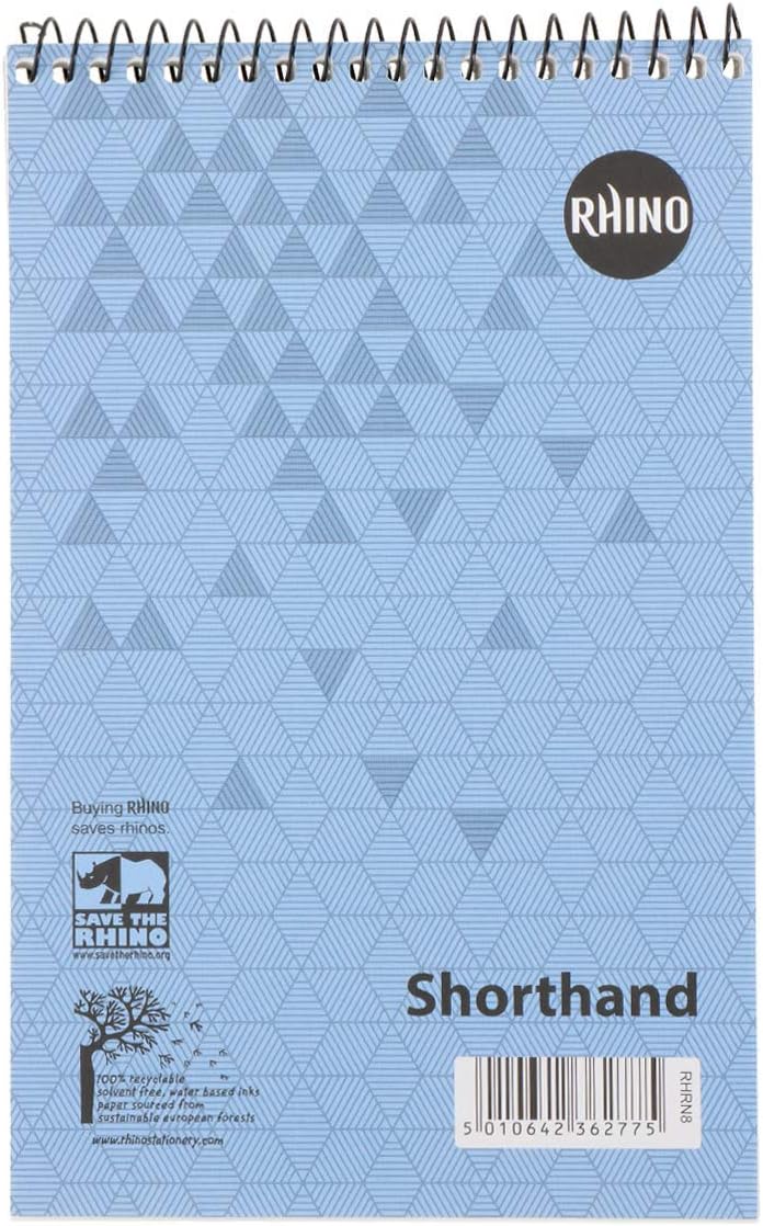 Rhino Shorthand Notebook, 160-Page / 8mm Lined Notepad, 1-Pack, Reporters Spiral Notebook, Wirebound Writing Pad