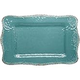 LOK-OSEMILE Gourmet Art Crackle Set of 2 Melamine Rectangular Serving Trays/Platters Aquamarine blue 17"