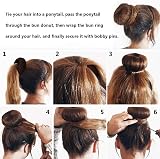 YHQZ 4 Pcs Brown Ring Donut Bun Shaper Set w/ 20 Hair Pins Kids Women view 7