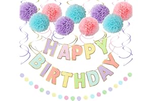 LITAUS Macaron Birthday Decorations - Pack of 20 | Happy Birthday Banner, Tissue Paper, Swirls, Garland | Birthday Decorations for Women | Birthday Party Decorations | Happy Birthday Decorations