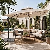 JEAREY 9ft 2-Tier Cantilever Patio Umbrella, Large Square Outdoor Offset Umbrella with Double Top Vent and 360-degree Rotatio