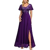 Miusol Women's V-Neck Sequin Lace Classy Ruffle Sleeve Bridesmaid Maxi Dress
