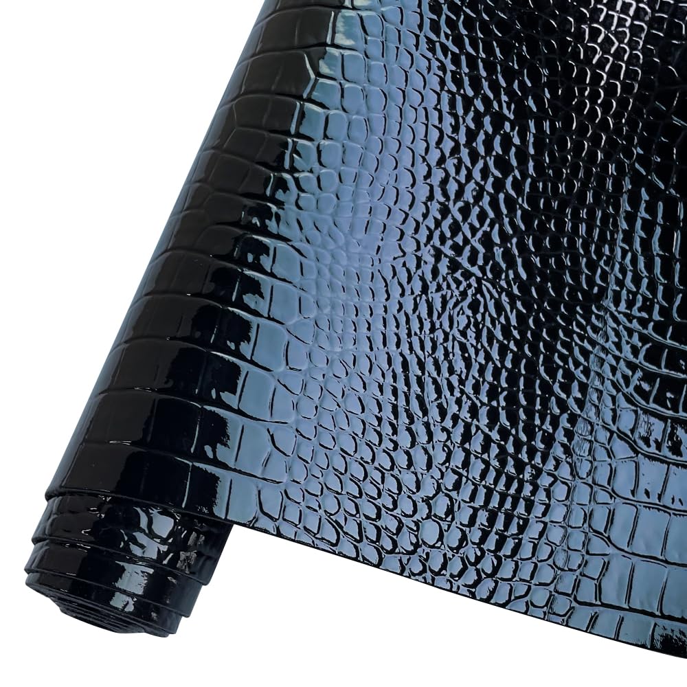 HYANG Black Glossy Embossed Crocodile Texture PU