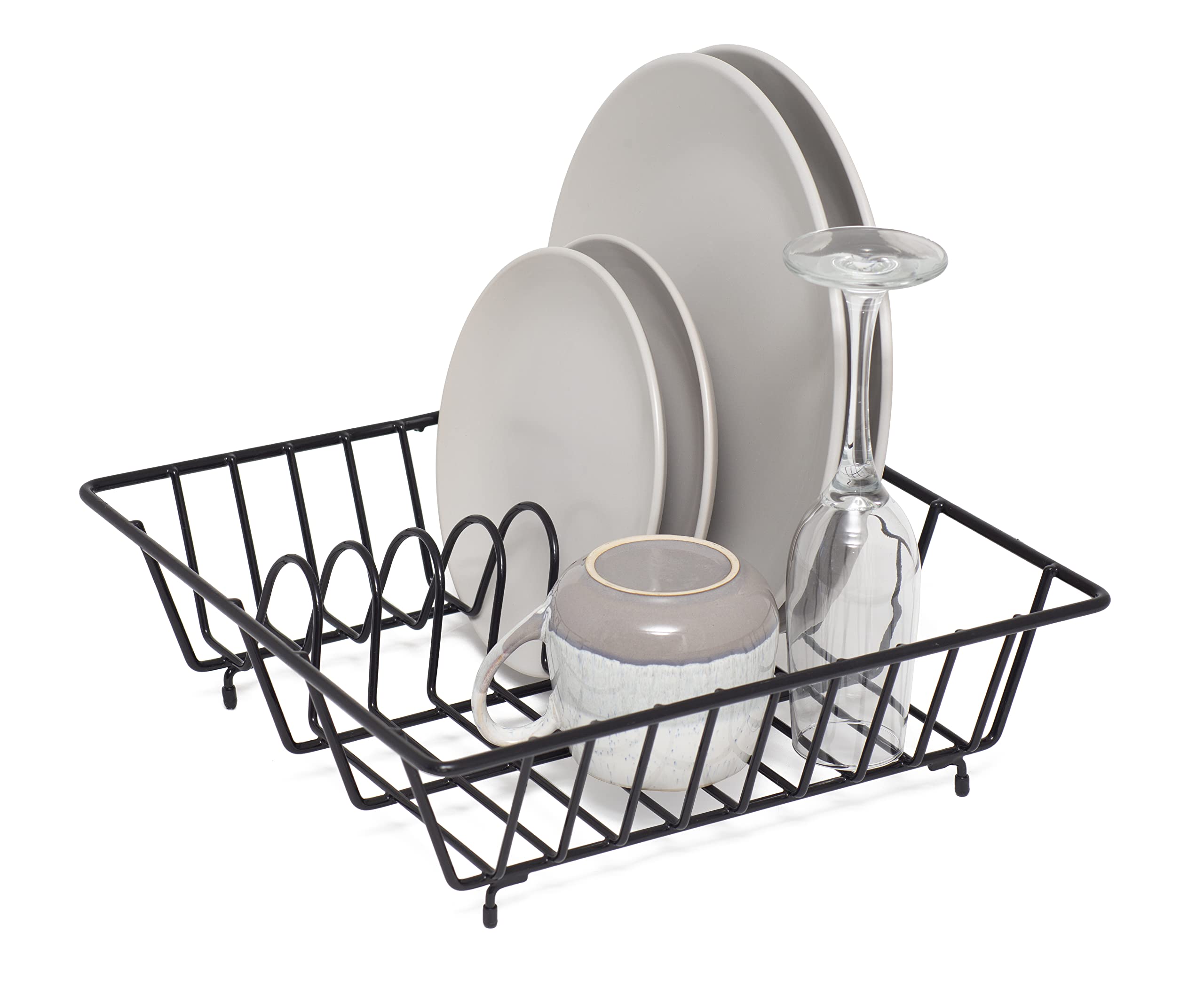 simplywire – Square Dish Drainer – Plate Drying Rack – Black Plastic Coated Steel