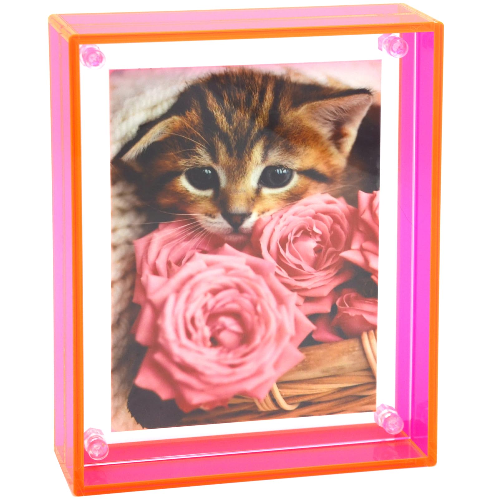 Photo 1 of Gelite Acrylic 5X7 Picture Frame to Display 5x7 4x6 Pictures Mat-free Neon Floating Photo Frame for Wall and Tabletop, Neon Pink