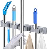 Vicloon Broom Holder Wall 4 Racks 5 Hooks Mop Organizer Tool Mount