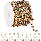YOUBEIYEE 6.6 Feet Gold Plated Stainless Steel Chains for Jewelry Making Colorful Enamel Cherry Decorative Craft Chain Roll