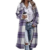 CHICZONE Womens Plaid Shacket Jacket Long Corduroy Shirt Casual Lapel Button Down Flannel Trench Coats