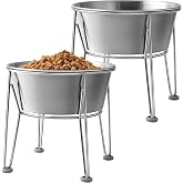 Wellbro Elevated Dog Bowls for Medium&amp;Small Dogs - Stainless Steel 48oz/6 Cups Raised Feeder with Non-Slip Base, Dual Food &amp; Water Bowls 2-Pack