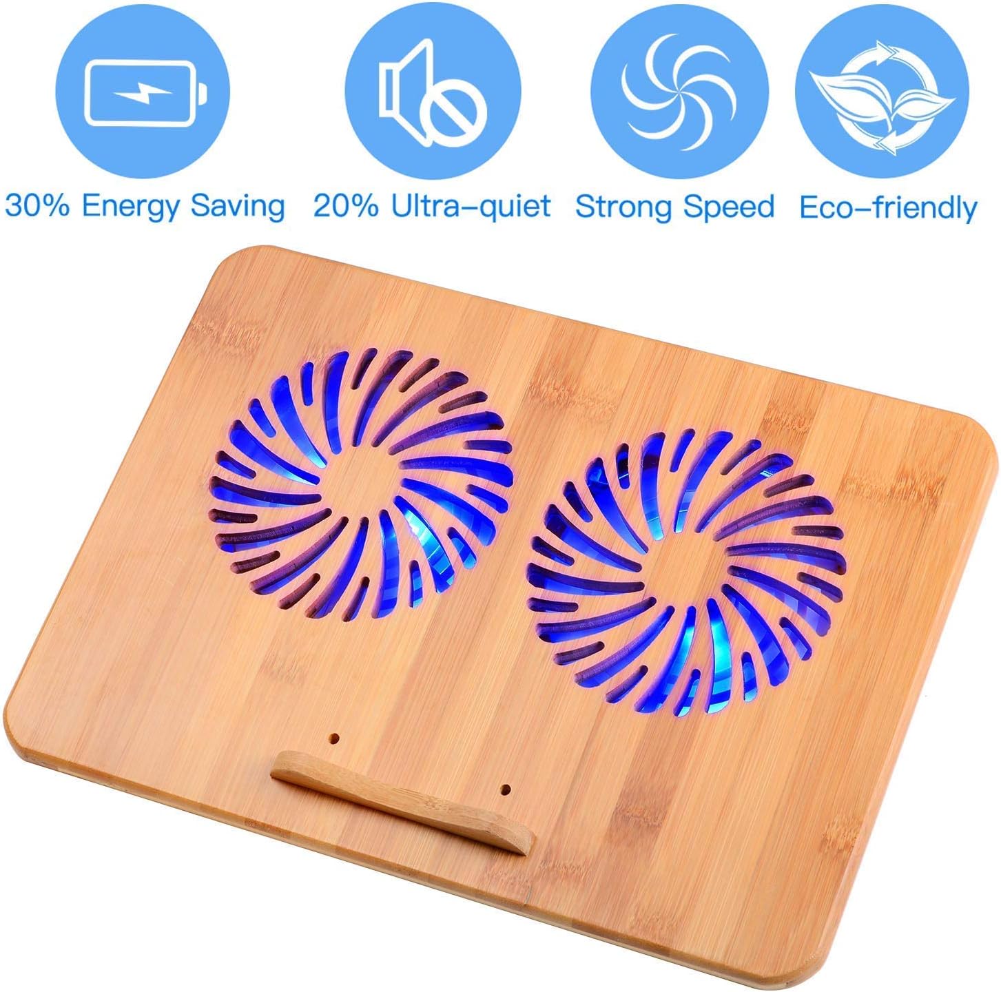 PAffy Laptop Cooling Pad - Best Bamboo Wood Laptop Cooler for 12-17 inch Laptop, with 2 Powerful Fans, Adjustable Mount Stand