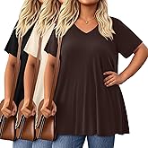 Evervibe 3 Pack Women's Plus Size Tops Short Sleeve Tunic Shirts V Neck Loose Flowy Swing Casual Summer Tees