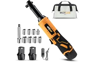 Muylux Cordless Electric Ratchet Wrench Set, 40FT-LBS (45N.m) 3/8" Electric Ratchet, 12V Cordless Ratchet Wrench, 2 x 2.0Ah Batteries Impact for Car Home