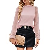 Aifer Womens Blouses Trendy Dressy Casual Tops Elegant Puff Long Sleeve Shirts Ruffle Mock Neck Plain Chiffon Outfits