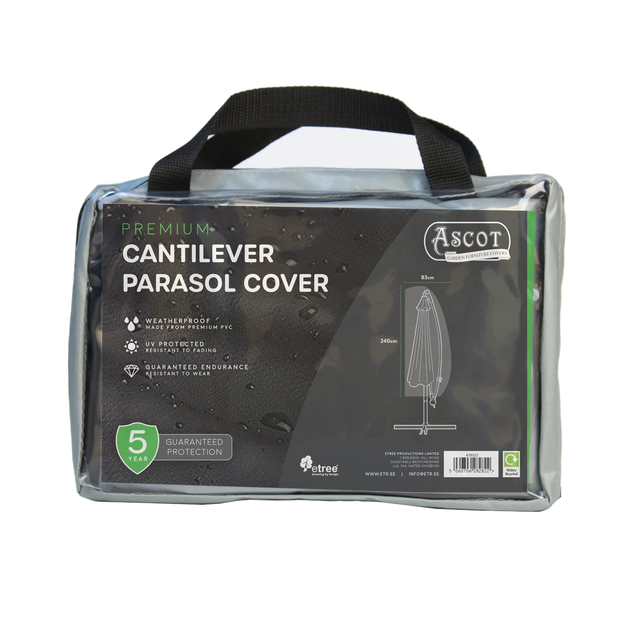 Ascot Premium Cantilever Parasol Cover - 83 (W) X 240 (H) cm Modern Grey
