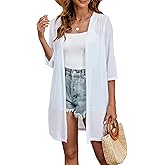 Totatuit Women 3/4 Sleeve Open Front Cardigan Sheer Kimono Swimsuit Coverups Duster
