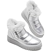 kufeiti Women's Waterproof Fall Winter Snow Boots Platform Fur Lined Ankle Boots for Women with Side Zipper Non Slip Outdoor Work Boots