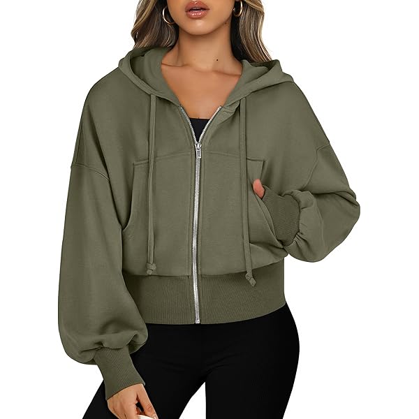 Generic Womens Cropped Hoodie Zip Up Cropped Sweatshirts