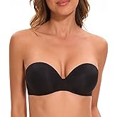 Women's Strapless Bra Push Up-Non Slip Invisible Padded Balconette Underwire Low Back Multiway Bandeau Bra for Comfort Lift