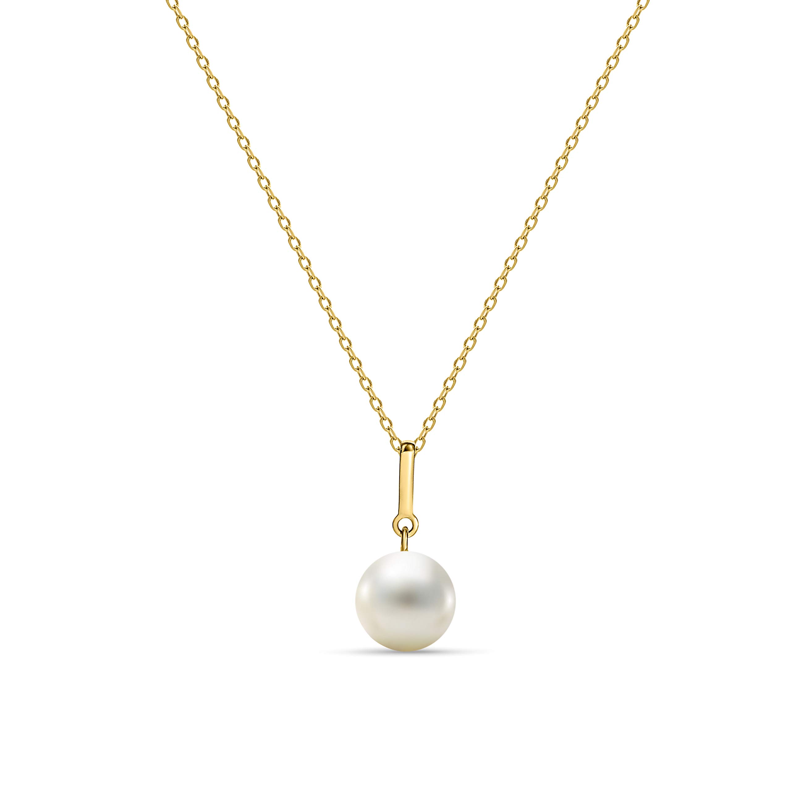 MIORE 14 kt 585 yellow gold necklace with 8.50 mm white freshwater pearl for women, length 450 mm