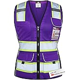 Dib Safety Vest for Women with Pockets, Mesh Reflective Vest High Visibility, ANSI Class 2 Made with 3M Reflective Tape, Purple M