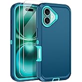 Casenplaza for iPhone 16 Plus Case with 2 Pack Tempered Glass Screen Protector Heavy Duty Protective Shockproof 3-Layer Full Body Protection Tough Rugged Cover for Apple iPhone 16 Plus 6.7",Turquoise