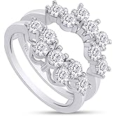 SAVEARTH DIAMONDS Sunburst Enhancer Guard Ring for Women Lab Created Moissanite or Lab Grown Diamond Wedding Band Stacking Ring in 14k Gold Plated 925 Sterling Silver Fine Jewelry Gift For Her