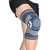 Orthomen Knee Sleeve with Side Stabilizers &amp; Gel Pad, Large Grey | 3D knit brace with circular patella gel pad, fish scale spring stays for workout, squats, running, joint stability, unisex