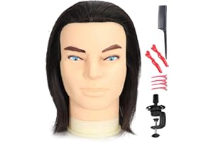 SIMNIENT Barber Male mannequin Head Human Hair 12'',training Manikin Head Doll Head for Hairdresser Cutting & Styling, Cosmetology Training Doll Head with Clamp Stand