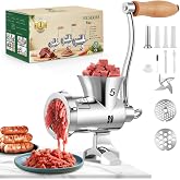 Huanyu Manual Meat Grinder, Stainless Steel with Sausage Tubes for Home HZ5 | Sharp blade, table clamp, heavy duty, food grade, easy clean, portable, for beef pork chicken chili small bones pet food