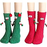 Ziyutam 2 Pairs Fuzzy Christmas Socks for Adults, Fuzzy Christmas Socks for Women, Cute Funny Fluffy Winter Home Holiday Sock