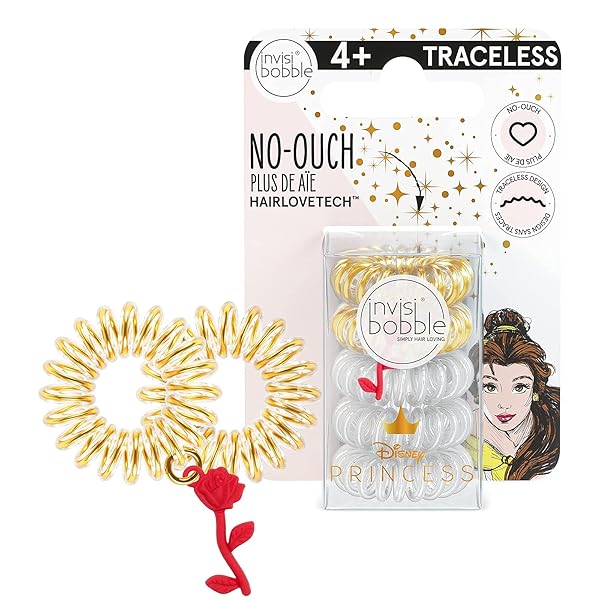 INVISIBOBBLE KIDS SPIRAL HAIR RING – NO-OUCH COIL HAIR TIES WITH STRONG GRIP, NON-SOAKING, HIGH WEARING COMFORT UPDO TOOL FOR GIRLS TODDLERS AND KIDS (PRINCESS BELLE (5-PACK))